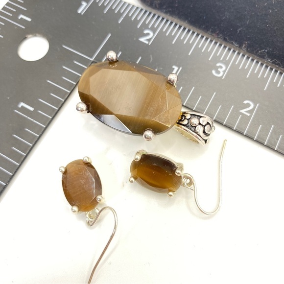 Brown Faceted Stone Pendant & Earrings Set - Picture 3 of 7